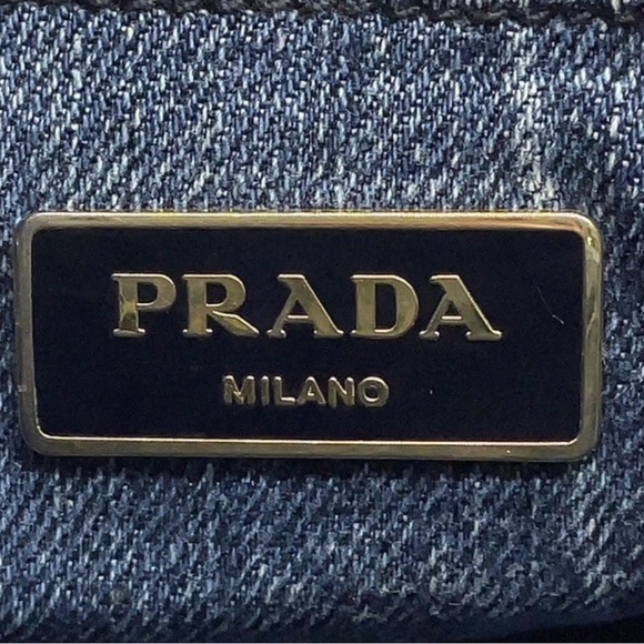 Authentic Prada luxury designer signature denim Canapa tote bag with strap - Picture 14 of 16